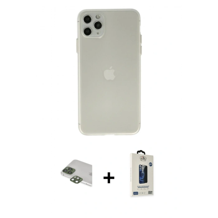 MARSİLYAN™- iPhone 11 Pro Max Kılıf Atlas Minimal Prime - Siyah Bilvis Hayalet Cam Ekran Koruyucu + Pers Alüminyum Kamera Lens - YL