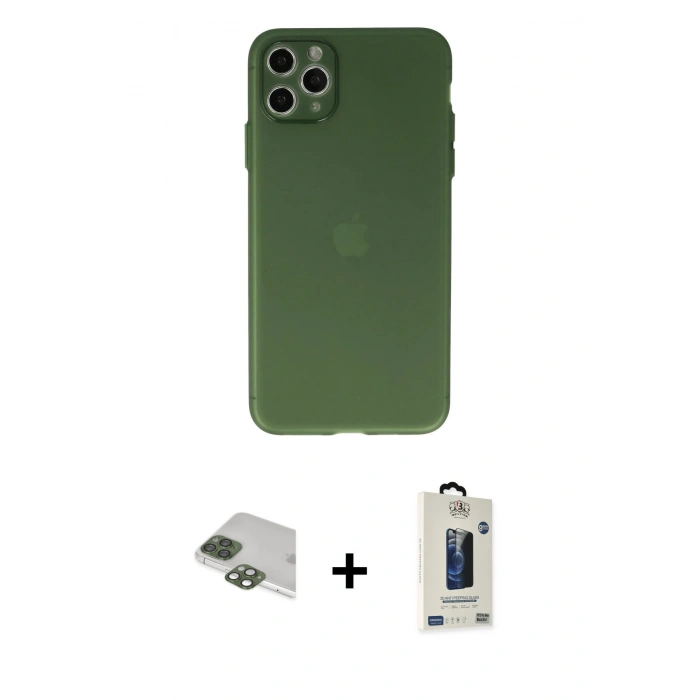 MARSİLYAN™- iPhone 11 Pro Max Kılıf Atlas Minimal Prime - Siyah Bilvis Hayalet Cam Ekran Koruyucu + Pers Alüminyum Kamera Lens - YL
