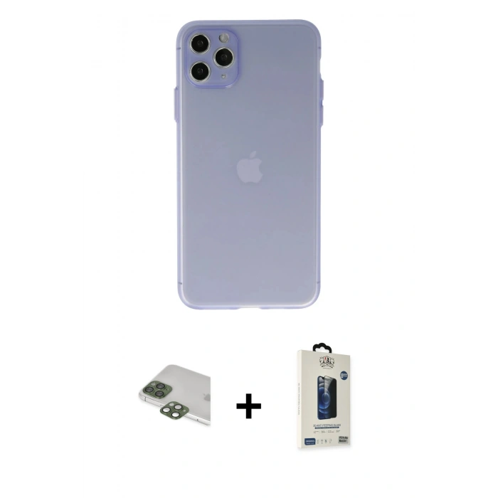 MARSİLYAN™- iPhone 11 Pro Max Kılıf Atlas Minimal Prime - Siyah Bilvis Hayalet Cam Ekran Koruyucu + Pers Alüminyum Kamera Lens - YL