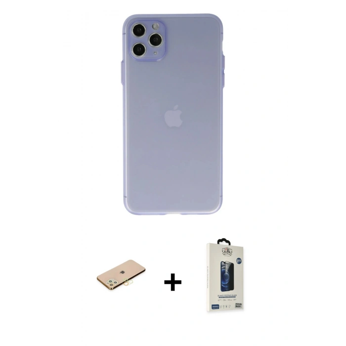 MARSİLYAN™- iPhone 11 Pro Max Kılıf Atlas Minimal Prime - Siyah Bilvis Hayalet Cam Ekran Koruyucu + Renkli Kamera Lens Koruma Cam - SI