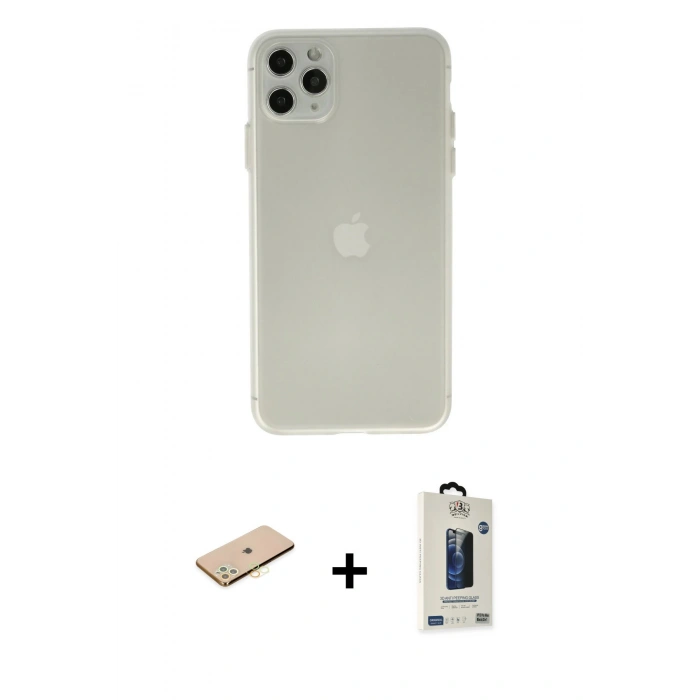 MARSİLYAN™- iPhone 11 Pro Max Kılıf Atlas Minimal Prime - Siyah Bilvis Hayalet Cam Ekran Koruyucu + Renkli Kamera Lens Koruma Cam - SI