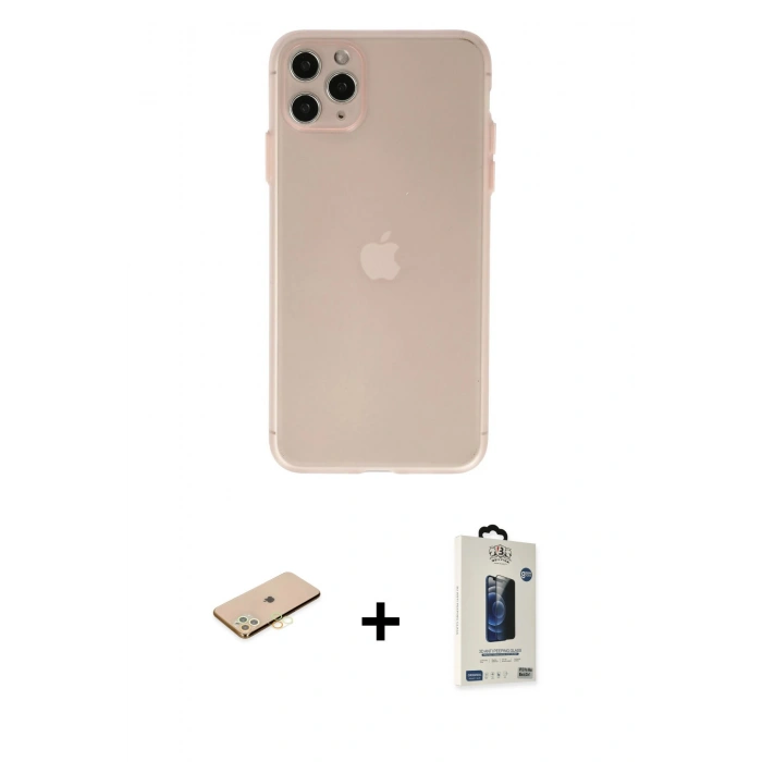 MARSİLYAN™- iPhone 11 Pro Max Kılıf Atlas Minimal Prime - Siyah Bilvis Hayalet Cam Ekran Koruyucu + Renkli Kamera Lens Koruma Cam - SI