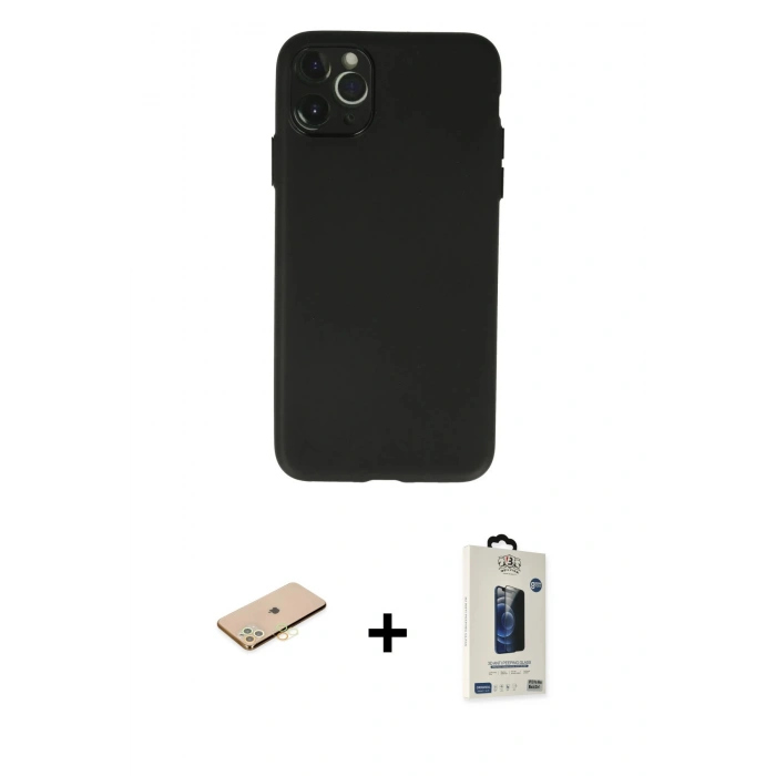 MARSİLYAN™- iPhone 11 Pro Max Kılıf Atlas Minimal Prime - Siyah Bilvis Hayalet Cam Ekran Koruyucu + Renkli Kamera Lens Koruma Cam - SI