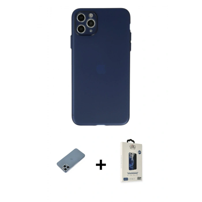 MARSİLYAN™- iPhone 11 Pro Max Kılıf Atlas Minimal Prime - Siyah Bilvis Hayalet Cam Ekran Koruyucu + Shine Kamera Lens Koruma Cam - SABE
