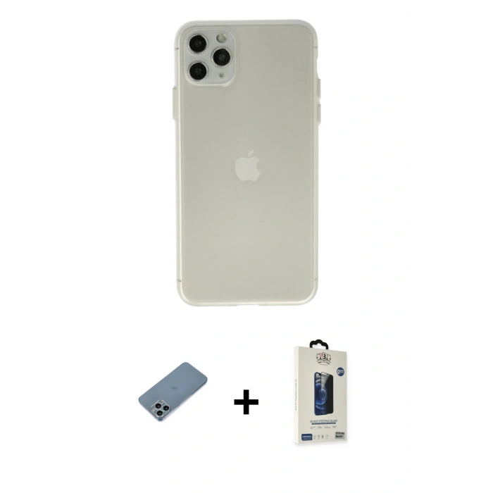 MARSİLYAN™- iPhone 11 Pro Max Kılıf Atlas Minimal Prime - Siyah Bilvis Hayalet Cam Ekran Koruyucu + Shine Kamera Lens Koruma Cam - SABE