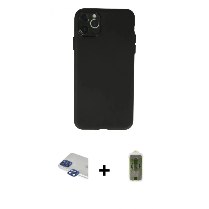 MARSİLYAN™- iPhone 11 Pro Max Kılıf Atlas Minimal Prime - Siyah Joko Magic 5D Hayalet Cam + Lacivert Pers Alüminyum Kamera Lens