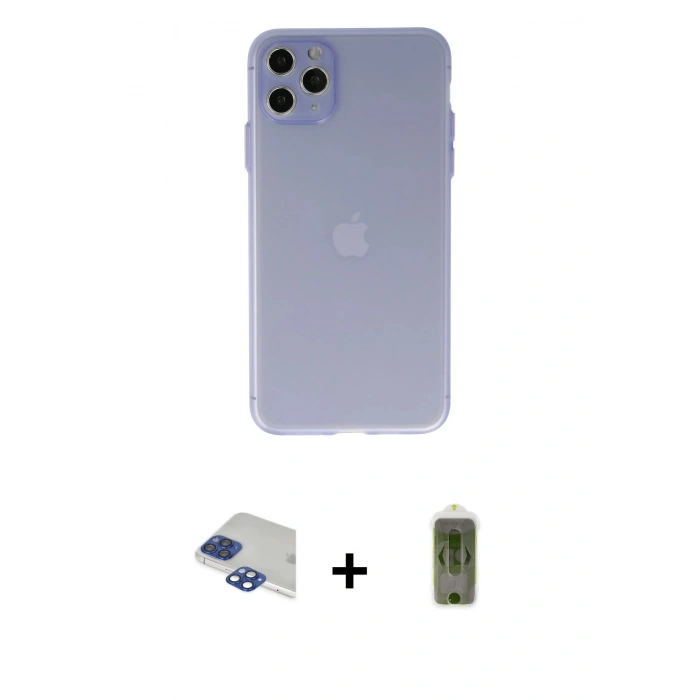 MARSİLYAN™- iPhone 11 Pro Max Kılıf Atlas Minimal Prime - Siyah Joko Magic 5D Hayalet Cam + Lacivert Pers Alüminyum Kamera Lens