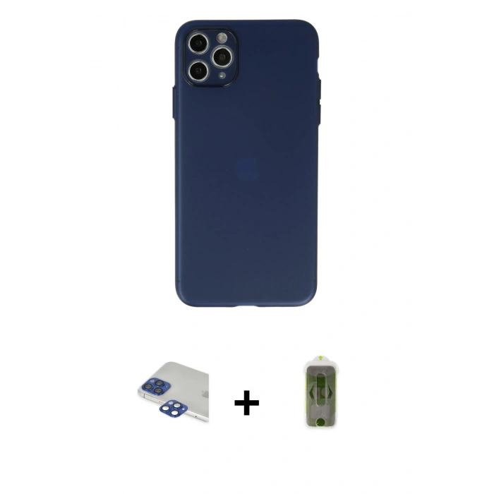 MARSİLYAN™- iPhone 11 Pro Max Kılıf Atlas Minimal Prime - Siyah Joko Magic 5D Hayalet Cam + Lacivert Pers Alüminyum Kamera Lens