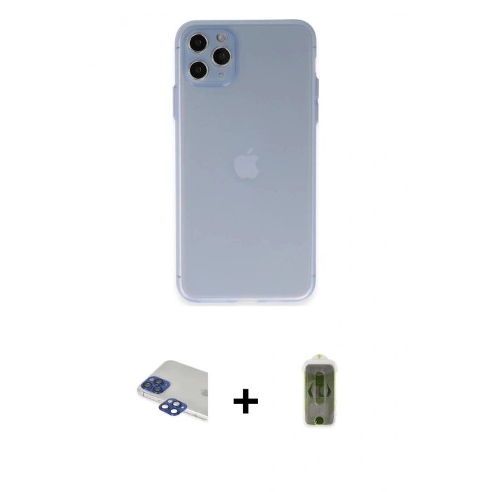 MARSİLYAN™- iPhone 11 Pro Max Kılıf Atlas Minimal Prime - Siyah Joko Magic 5D Hayalet Cam + Lacivert Pers Alüminyum Kamera Lens
