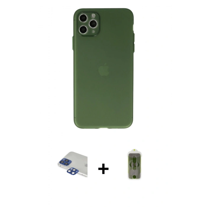 MARSİLYAN™- iPhone 11 Pro Max Kılıf Atlas Minimal Prime - Siyah Joko Magic 5D Hayalet Cam + Lacivert Pers Alüminyum Kamera Lens