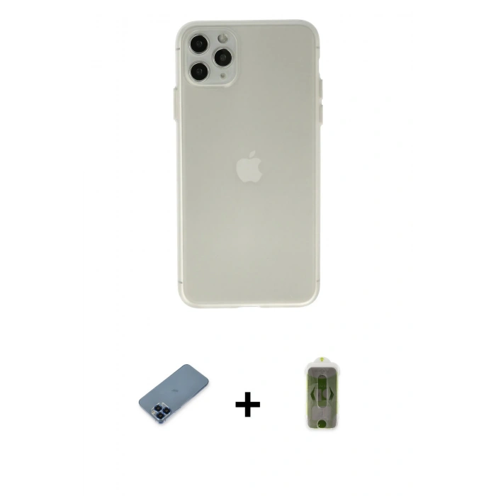MARSİLYAN™- iPhone 11 Pro Max Kılıf Atlas Minimal Prime - Siyah Joko Magic 5D Hayalet Cam + Metal Kamera Lens Koruma Cam - MI