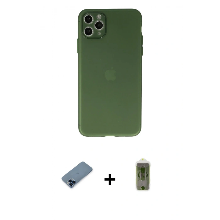 MARSİLYAN™- iPhone 11 Pro Max Kılıf Atlas Minimal Prime - Siyah Joko Magic 5D Hayalet Cam + Metal Kamera Lens Koruma Cam - MI