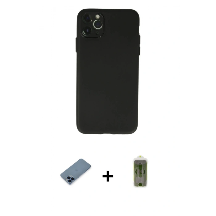 MARSİLYAN™- iPhone 11 Pro Max Kılıf Atlas Minimal Prime - Siyah Joko Magic 5D Hayalet Cam + Metal Kamera Lens Koruma Cam - MI