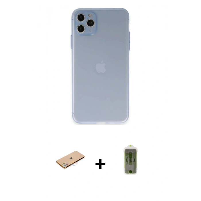 MARSİLYAN™- iPhone 11 Pro Max Kılıf Atlas Minimal Prime - Siyah Joko Magic 5D Hayalet Cam + Renkli Kamera Lens Koruma Cam - PE