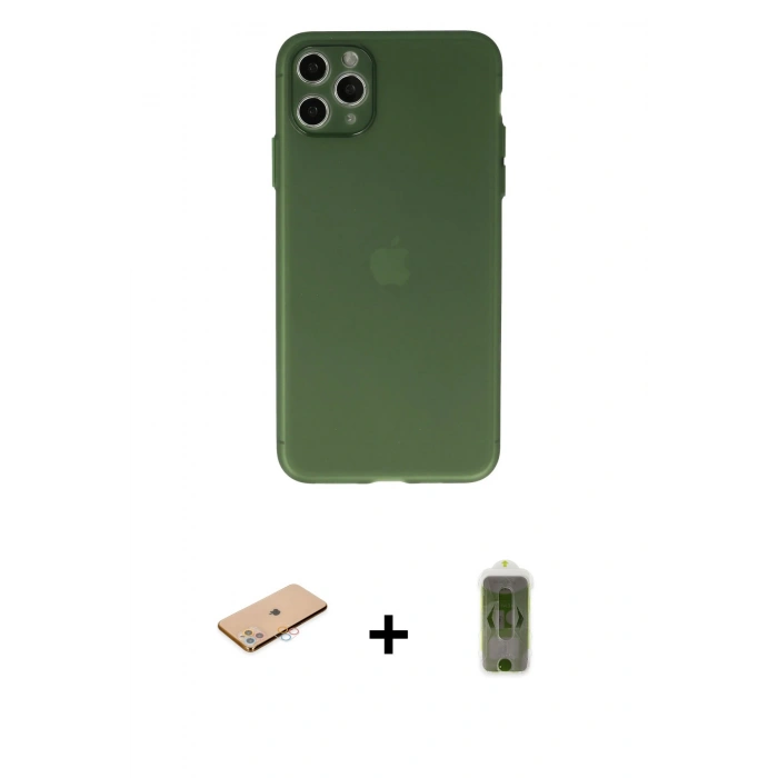 MARSİLYAN™- iPhone 11 Pro Max Kılıf Atlas Minimal Prime - Siyah Joko Magic 5D Hayalet Cam + Renkli Kamera Lens Koruma Cam - PE
