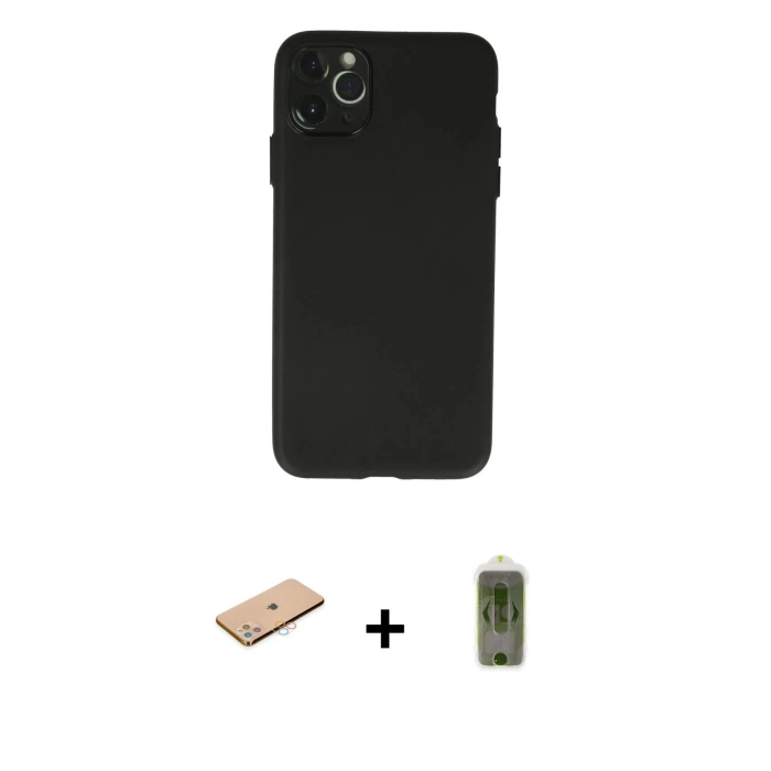 MARSİLYAN™- iPhone 11 Pro Max Kılıf Atlas Minimal Prime - Siyah Joko Magic 5D Hayalet Cam + Renkli Kamera Lens Koruma Cam - PE