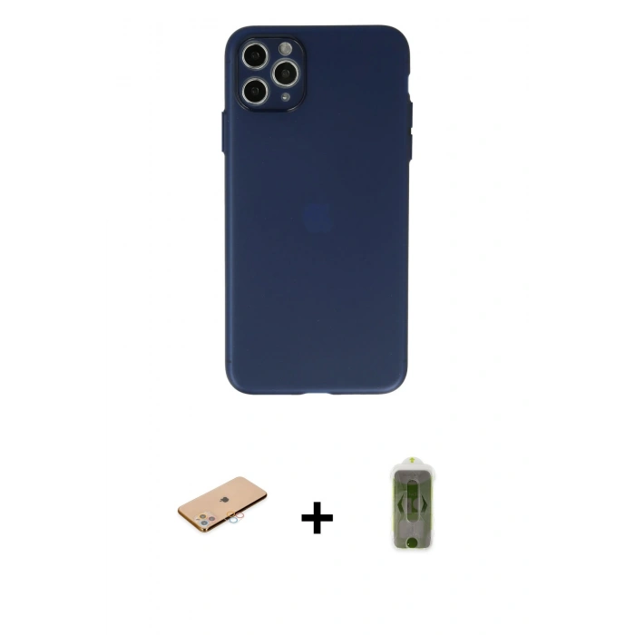 MARSİLYAN™- iPhone 11 Pro Max Kılıf Atlas Minimal Prime - Siyah Joko Magic 5D Hayalet Cam + Renkli Kamera Lens Koruma Cam - PE