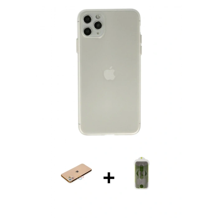 MARSİLYAN™- iPhone 11 Pro Max Kılıf Atlas Minimal Prime - Siyah Joko Magic 5D Hayalet Cam + Renkli Kamera Lens Koruma Cam - PE