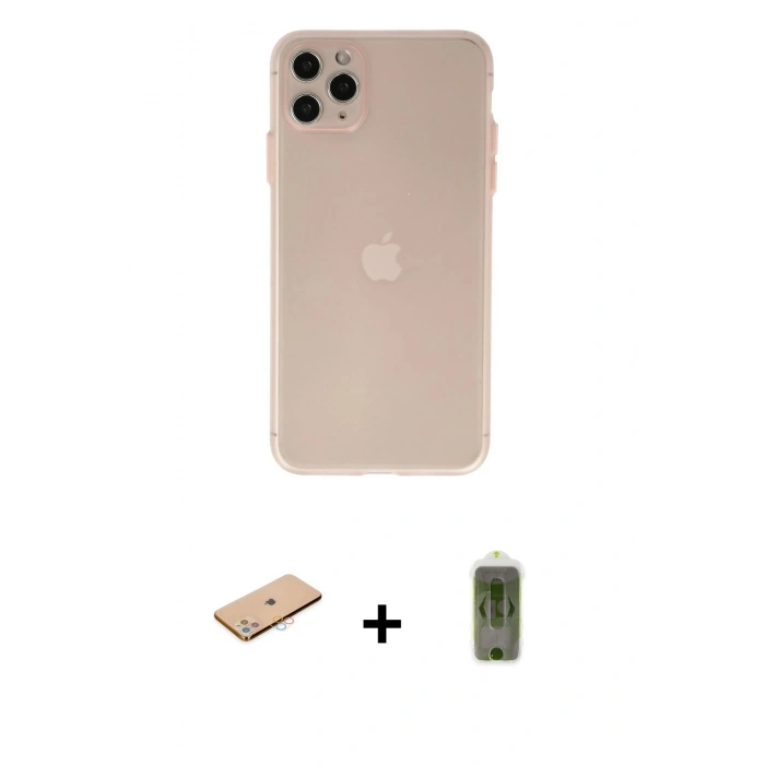 MARSİLYAN™- iPhone 11 Pro Max Kılıf Atlas Minimal Prime - Siyah Joko Magic 5D Hayalet Cam + Renkli Kamera Lens Koruma Cam - PE