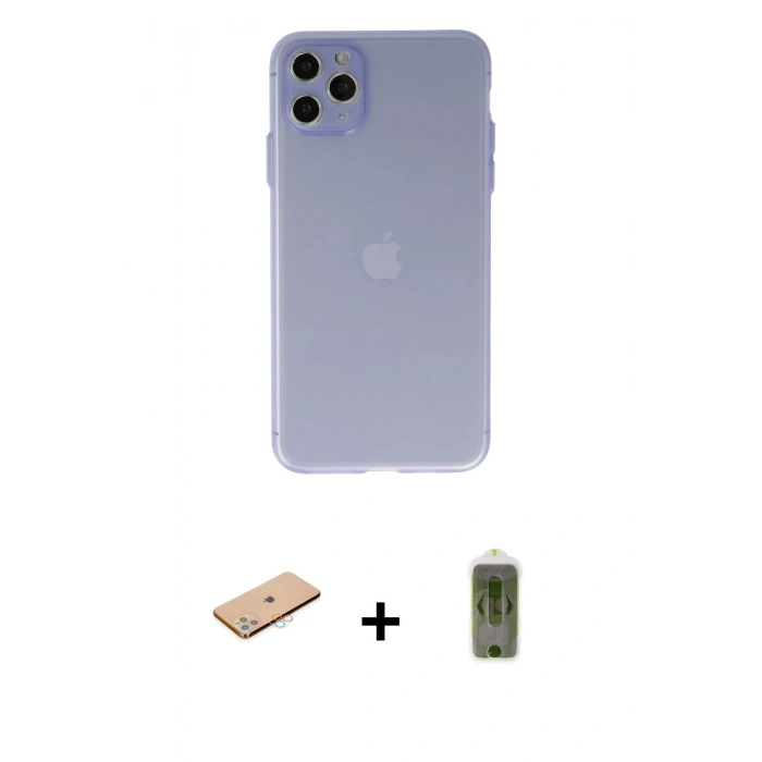 MARSİLYAN™- iPhone 11 Pro Max Kılıf Atlas Minimal Prime - Siyah Joko Magic 5D Hayalet Cam + Renkli Kamera Lens Koruma Cam - PE