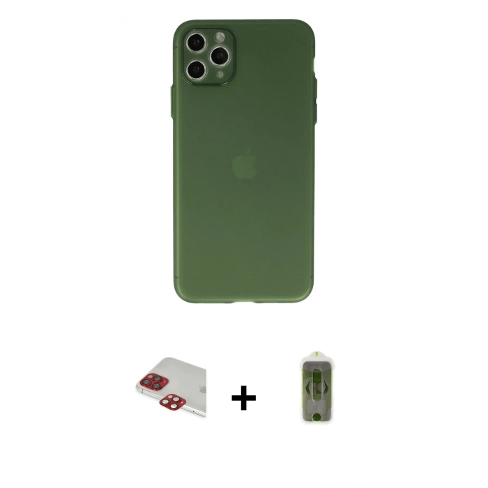 MARSİLYAN™- iPhone 11 Pro Max Kılıf Atlas Minimal Prime - Siyah Joko Magic 5D Hayalet Cam + Pers Alüminyum Kamera Lens - KI