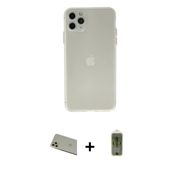 MARSİLYAN™- iPhone 11 Pro Max Kılıf Atlas Minimal Prime - Siyah Joko Magic 5D Hayalet Cam + Rainbow Kamera Lens Koruma Cam - GD