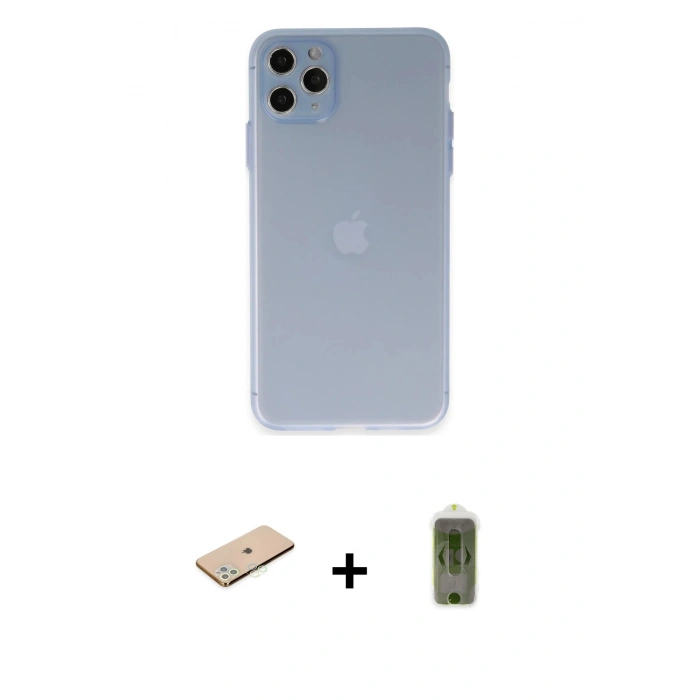 MARSİLYAN™- iPhone 11 Pro Max Kılıf Atlas Minimal Prime - Siyah Joko Magic 5D Hayalet Cam + Renkli Kamera Lens Koruma Cam - YL