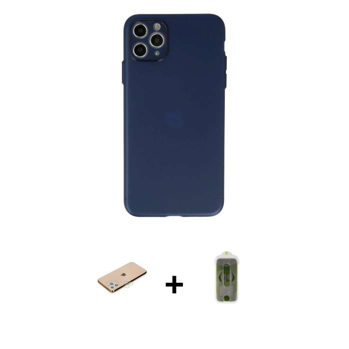 MARSİLYAN™- iPhone 11 Pro Max Kılıf Atlas Minimal Prime - Siyah Joko Magic 5D Hayalet Cam + Renkli Kamera Lens Koruma Cam - YL