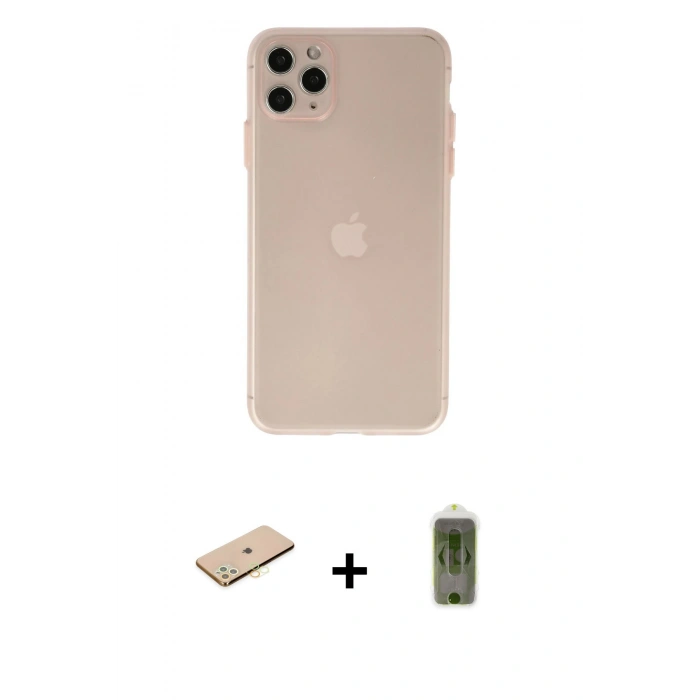 MARSİLYAN™- iPhone 11 Pro Max Kılıf Atlas Minimal Prime - Siyah Joko Magic 5D Hayalet Cam + Renkli Kamera Lens Koruma Cam - SI