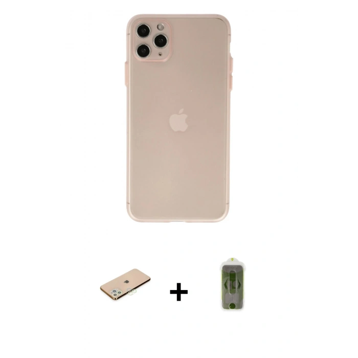 MARSİLYAN™- iPhone 11 Pro Max Kılıf Atlas Minimal Prime - Siyah Joko Magic 5D Hayalet Cam + Renkli Kamera Lens Koruma Cam - YL