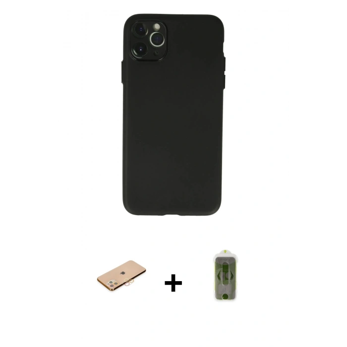 MARSİLYAN™- iPhone 11 Pro Max Kılıf Atlas Minimal Prime - Siyah Joko Magic 5D Hayalet Cam + Renkli Kamera Lens Koruma Cam - TU