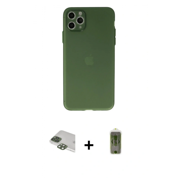 MARSİLYAN™- iPhone 11 Pro Max Kılıf Atlas Minimal Prime - Siyah Joko Magic 5D Hayalet Cam + Pers Alüminyum Kamera Lens - YL