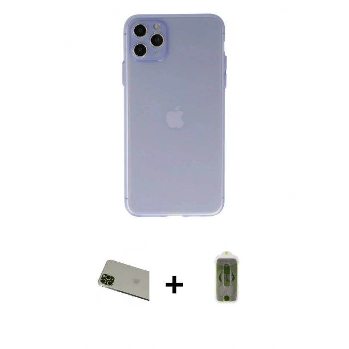 MARSİLYAN™- iPhone 11 Pro Max Kılıf Atlas Minimal Prime - Siyah Joko Magic 5D Hayalet Cam + Rainbow Kamera Lens Koruma Cam - YL