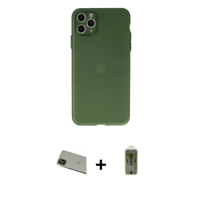 MARSİLYAN™- iPhone 11 Pro Max Kılıf Atlas Minimal Prime - Siyah Joko Magic 5D Hayalet Cam + Rainbow Kamera Lens Koruma Cam - YL