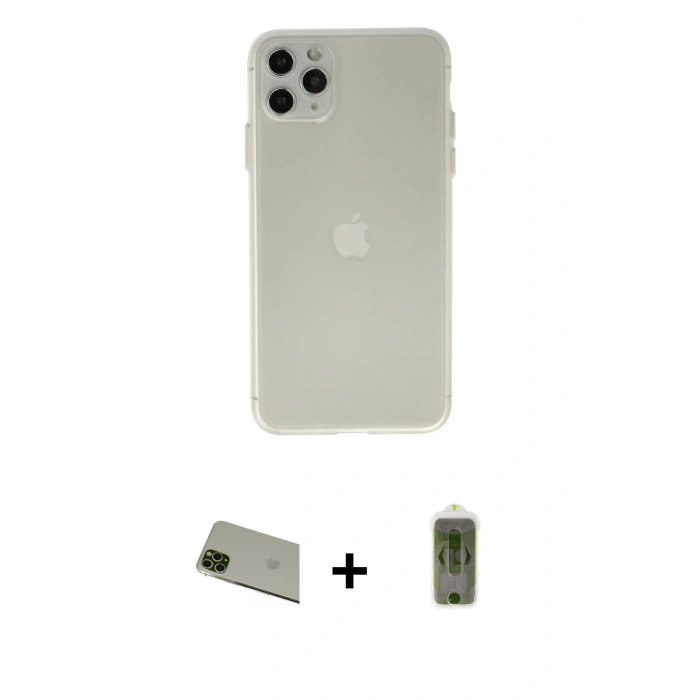 MARSİLYAN™- iPhone 11 Pro Max Kılıf Atlas Minimal Prime - Siyah Joko Magic 5D Hayalet Cam + Rainbow Kamera Lens Koruma Cam - YL