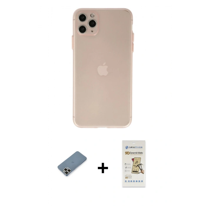 MARSİLYAN™- iPhone 11 Pro Max Kılıf Atlas Minimal Prime - Siyah Mat Seramik Nano Ekran Koruyucu + Metal Kamera Lens Koruma Cam - GD