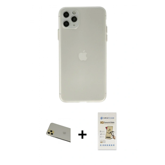 MARSİLYAN™- iPhone 11 Pro Max Kılıf Atlas Minimal Prime - Siyah Mat Seramik Nano Ekran Koruyucu + Rainbow Kamera Lens Koruma Cam - GD