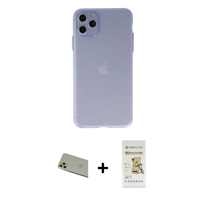 MARSİLYAN™- iPhone 11 Pro Max Kılıf Atlas Minimal Prime - Siyah Mat Seramik Nano Ekran Koruyucu + Rainbow Kamera Lens Koruma Cam - GD