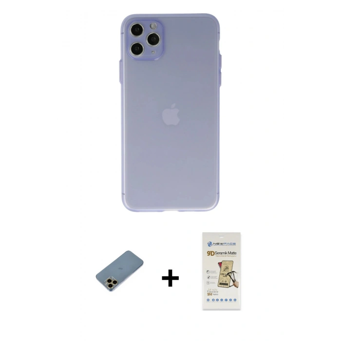 MARSİLYAN™- iPhone 11 Pro Max Kılıf Atlas Minimal Prime - Siyah Mat Seramik Nano Ekran Koruyucu + Shine Kamera Lens Koruma Cam - GD