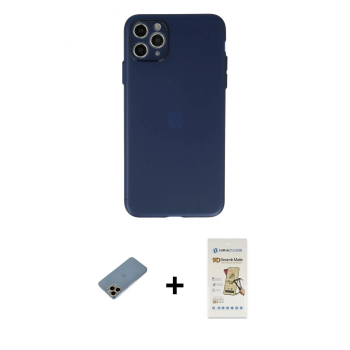 MARSİLYAN™- iPhone 11 Pro Max Kılıf Atlas Minimal Prime - Siyah Mat Seramik Nano Ekran Koruyucu + Shine Kamera Lens Koruma Cam - GD