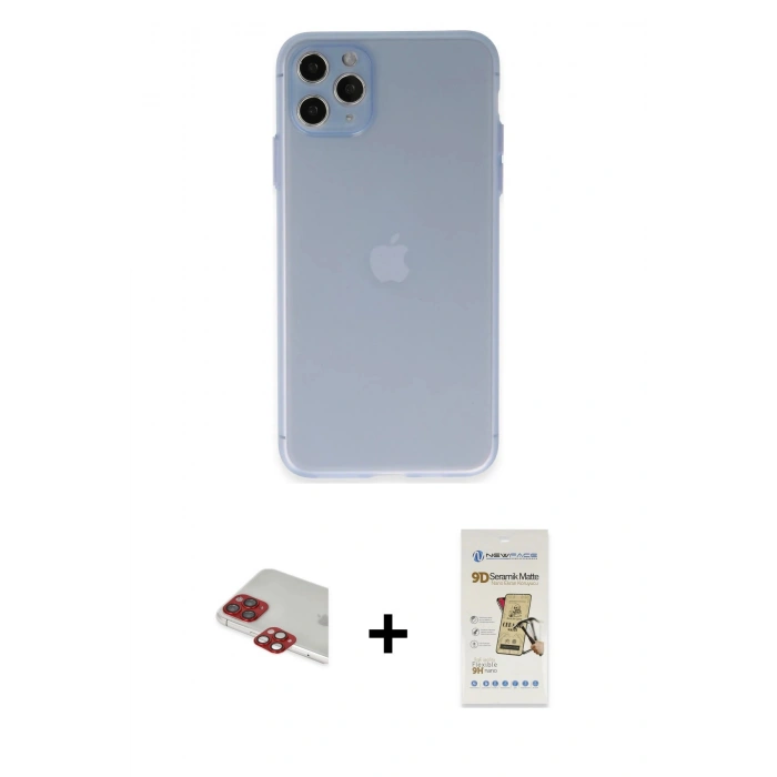 MARSİLYAN™- iPhone 11 Pro Max Kılıf Atlas Minimal Prime - Siyah Mat Seramik Nano Ekran Koruyucu + Pers Alüminyum Kamera Lens - KI