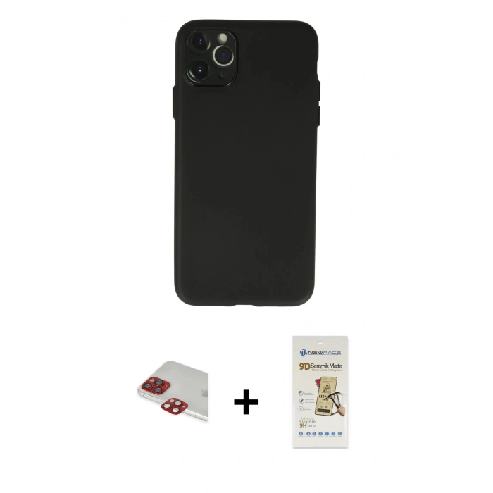 MARSİLYAN™- iPhone 11 Pro Max Kılıf Atlas Minimal Prime - Siyah Mat Seramik Nano Ekran Koruyucu + Pers Alüminyum Kamera Lens - KI