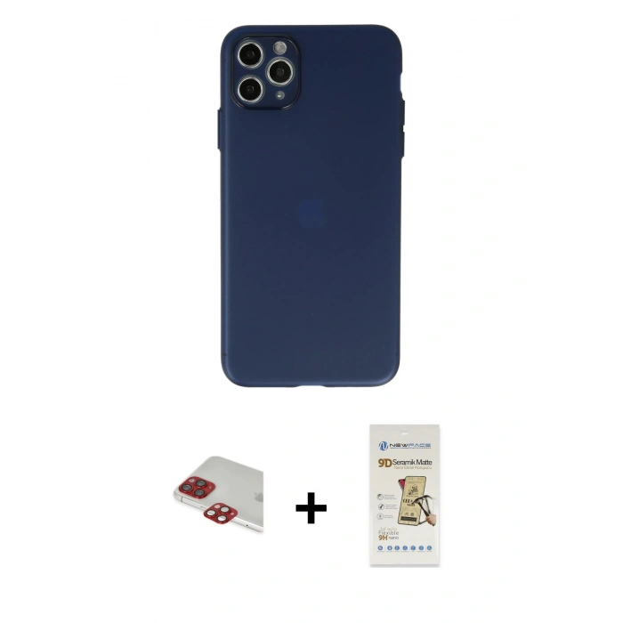 MARSİLYAN™- iPhone 11 Pro Max Kılıf Atlas Minimal Prime - Siyah Mat Seramik Nano Ekran Koruyucu + Pers Alüminyum Kamera Lens - KI