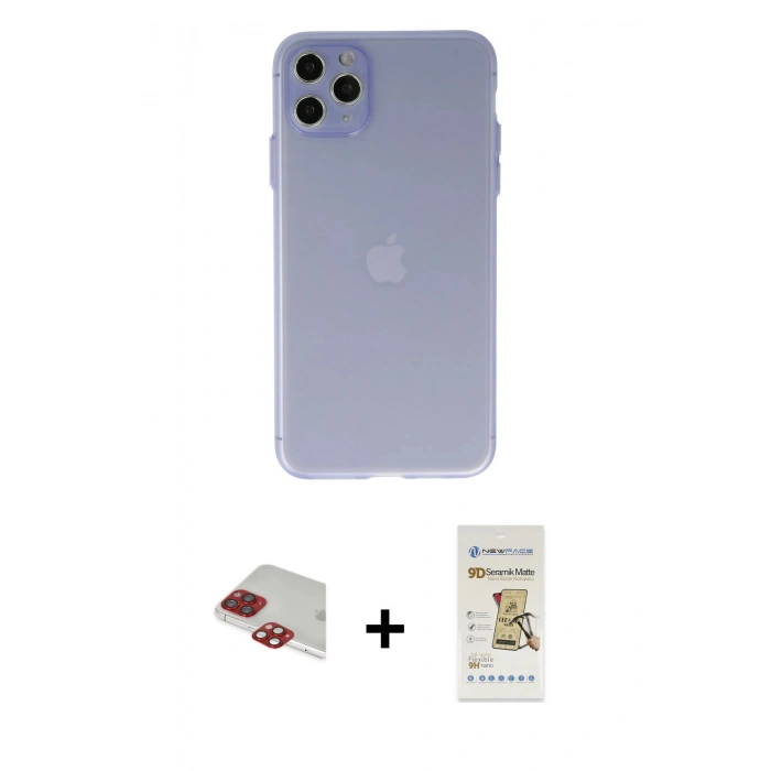 MARSİLYAN™- iPhone 11 Pro Max Kılıf Atlas Minimal Prime - Siyah Mat Seramik Nano Ekran Koruyucu + Pers Alüminyum Kamera Lens - KI