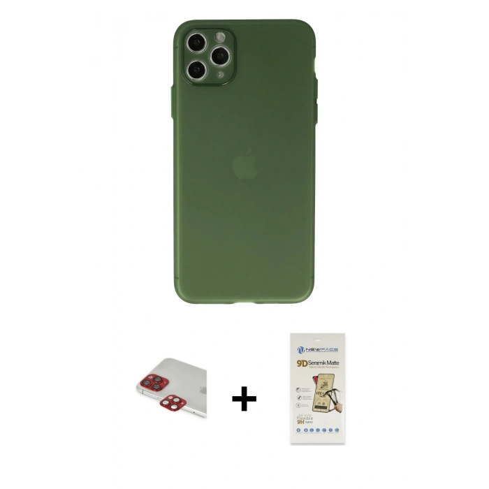 MARSİLYAN™- iPhone 11 Pro Max Kılıf Atlas Minimal Prime - Siyah Mat Seramik Nano Ekran Koruyucu + Pers Alüminyum Kamera Lens - KI