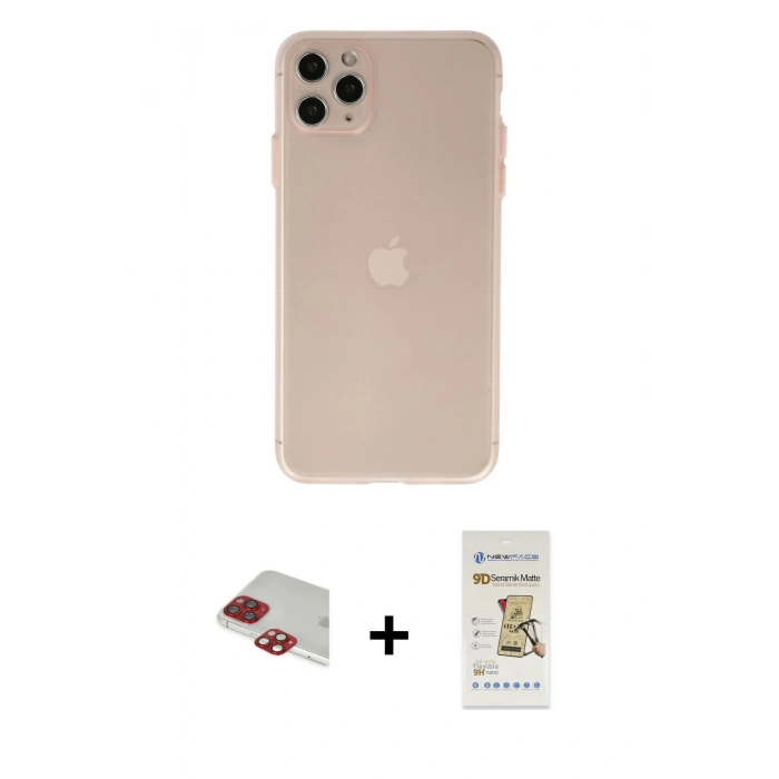 MARSİLYAN™- iPhone 11 Pro Max Kılıf Atlas Minimal Prime - Siyah Mat Seramik Nano Ekran Koruyucu + Pers Alüminyum Kamera Lens - KI