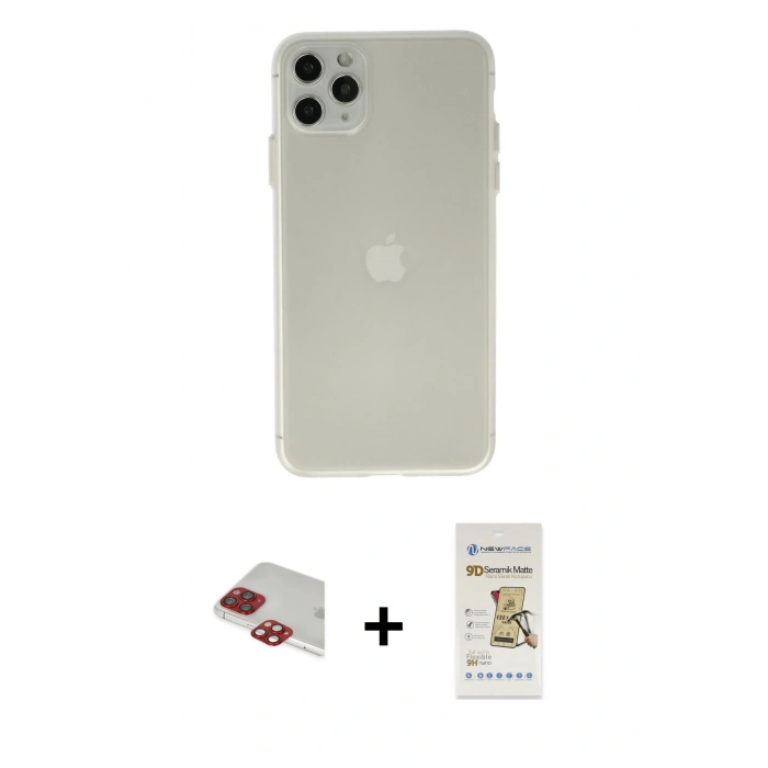MARSİLYAN™- iPhone 11 Pro Max Kılıf Atlas Minimal Prime - Siyah Mat Seramik Nano Ekran Koruyucu + Pers Alüminyum Kamera Lens - KI