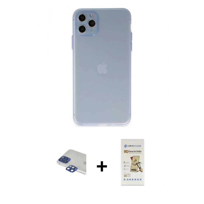 MARSİLYAN™- iPhone 11 Pro Max Kılıf Atlas Minimal Prime - Siyah Mat Seramik Nano Ekran Koruyucu + Pers Alüminyum Kamera Lens - LT