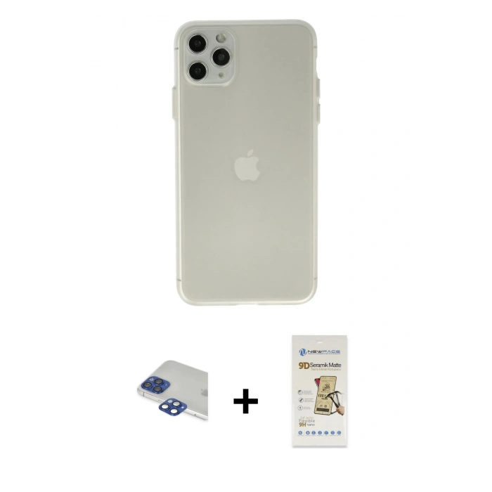MARSİLYAN™- iPhone 11 Pro Max Kılıf Atlas Minimal Prime - Siyah Mat Seramik Nano Ekran Koruyucu + Pers Alüminyum Kamera Lens - LT