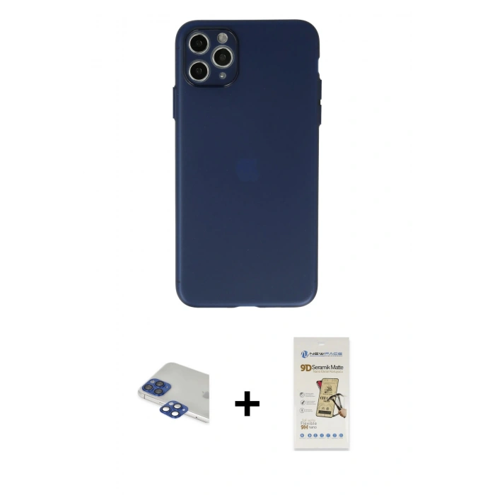 MARSİLYAN™- iPhone 11 Pro Max Kılıf Atlas Minimal Prime - Siyah Mat Seramik Nano Ekran Koruyucu + Pers Alüminyum Kamera Lens - LT